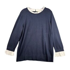 LOFT Outlet Women's XL Navy Blue Layered Cuff & Collar Knit Sweater